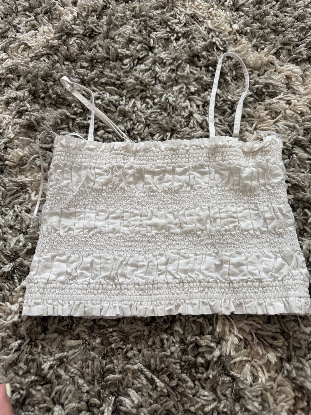 Smocked White Spaghetti Strap Crop Top L